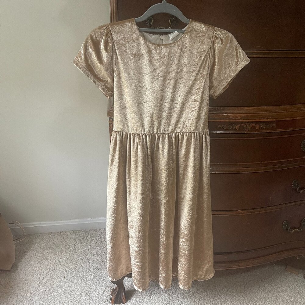 Girls Gold Crushed Velvet Dress – Size 10